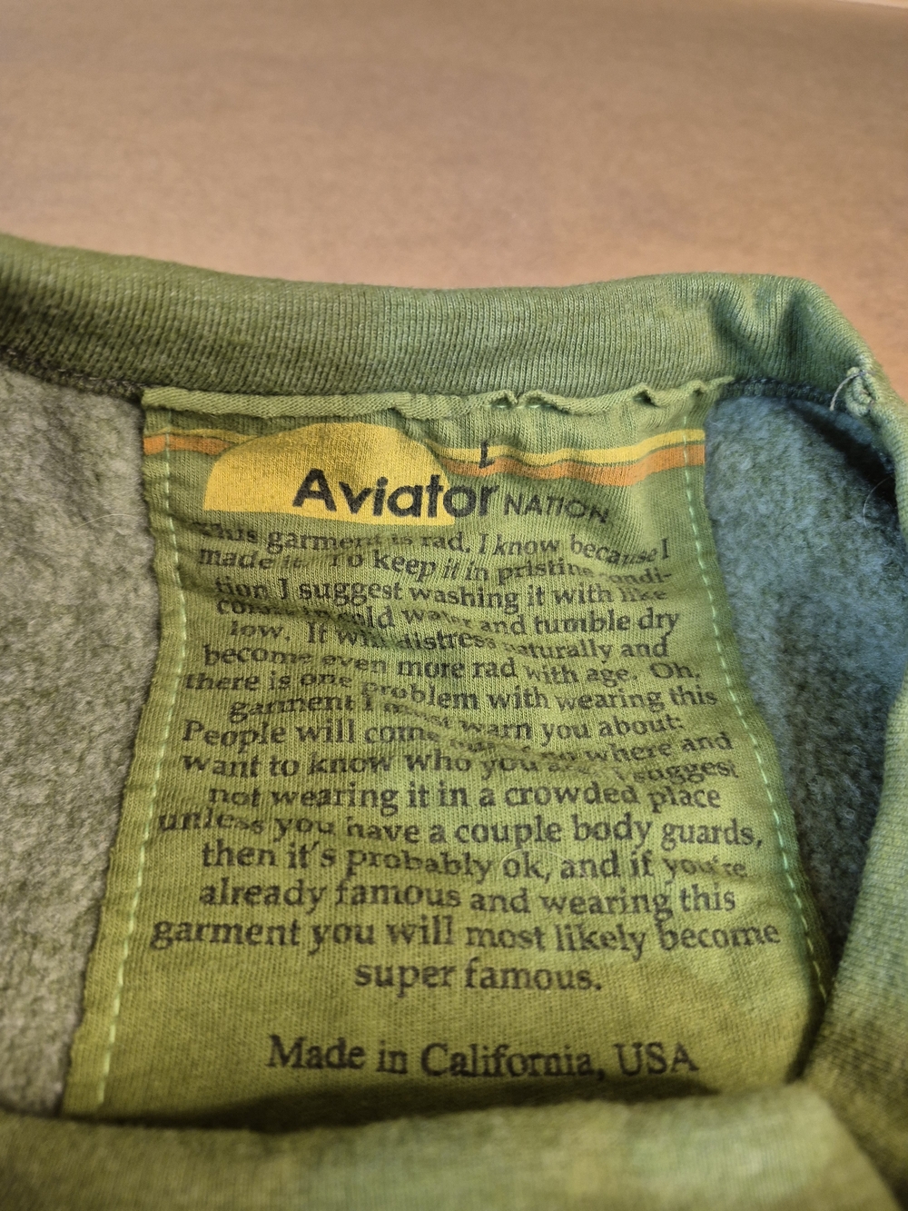 Aviator Nation Green Crewneck Sweatshirt with Tiger Graphic - Picture 6 of 8